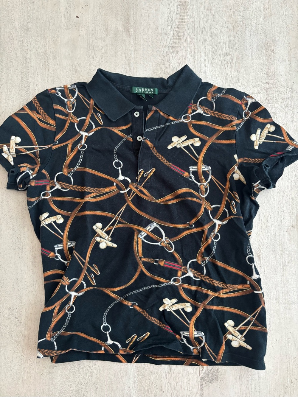 Ralph Lauren Black Polo with Brown Equestrian Detail